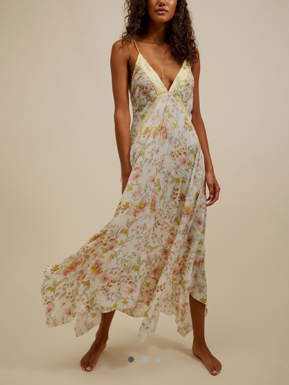 Floral V-Neck Slip Dress in Soft Yellow